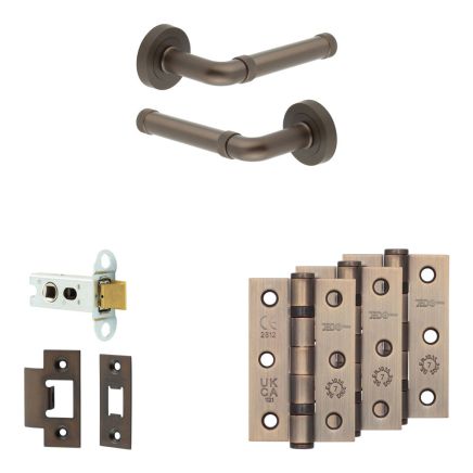 Complete Midtown Door Handle Pack - Heavy Duty Latch - Dark Bronze - 64mm / 3-inch Hinges - JE-G20B-DB
