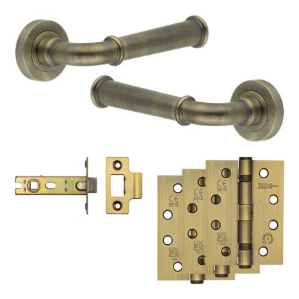 Complete Classic Door Handle Pack - Internal Doors - Antique Brass - 76mm / 4-inch Hinges - JE-A3A-AB