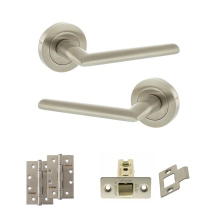 STATUS Alabama Door Handle Pack (Latch Set - 3" CE Latch, 4" Slim Knuckle Hinges x2) - Satin Nickel