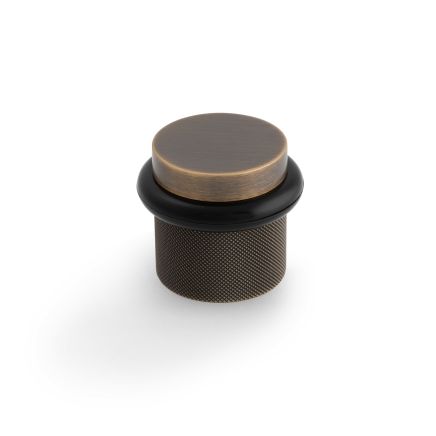 Valli 38 x 35mm - Floor Mounted Knurled Doorstop - Concealed Fix - Antique Brass