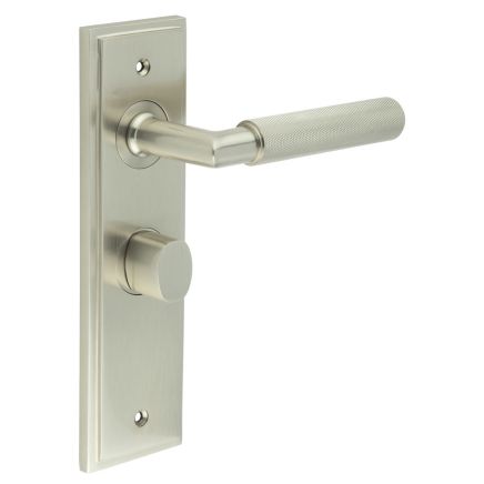 Piccadilly Door Handle Bathroom Backplate Satin Nickel & Turn & Release - By Frelan Hardware - BUR-40SN-453SN-81SN