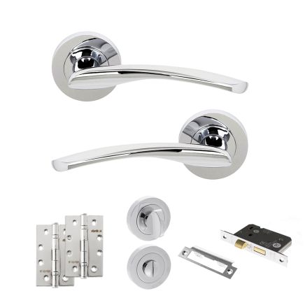 STATUS Arizona Door Handle Pack (Bathroom Set - 2.5" CE Bathroom Lock, 4" Slim Knuckle Hinges x2) - Polished Chrome