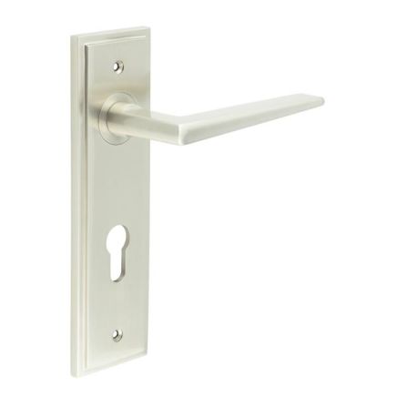 Mayfair Door Handle Din Euro Backplate Satin Nickel - By Frelan Hardware - BUR10KIT324
