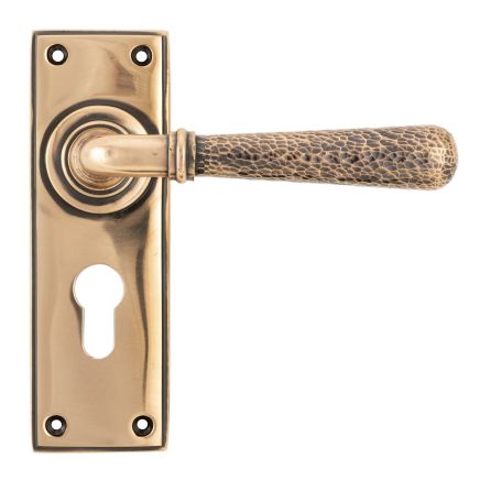 Polished Bronze Hammered Newbury Lever Euro Lock Set