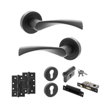 STATUS Colorado Door Handle Pack (Euro Lock Set - 3" CE Sashlock, 4" Slim Knuckle Hinges x2) - Matt Black