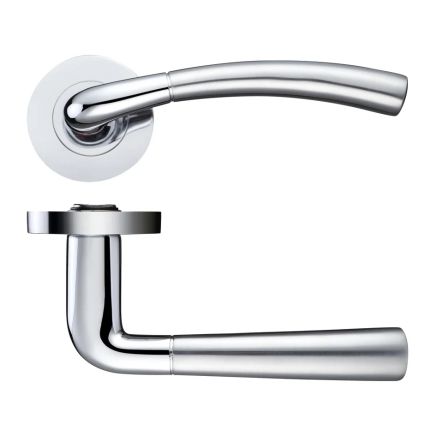 Zoo Hardware Saturn lever on round rose - Satin Chrome / Polished Chrome