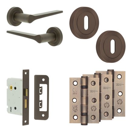Complete Gio Door Handle Pack - Sashlock - Dark Bronze - 76mm / 3-inch Hinges - JE-E8B8-DB