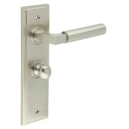 Westminster Door Handle Bathroom Backplate Satin Nickel & Turn & Release - By Frelan Hardware - BUR-30SN-453SN-80SN