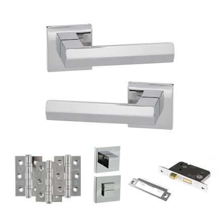 Senza Pari Davoli Door Handle Pack (Bathroom Set - 3" CE Bathroom Lock, 3" Fire Rated Hinges x3) - Polished Chrome