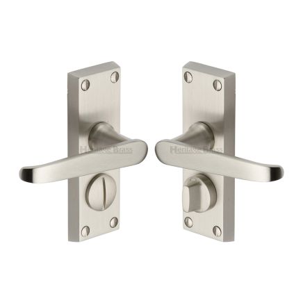 Heritage Brass Door Handle for Privacy Set Victoria Short Design Satin Nickel finish