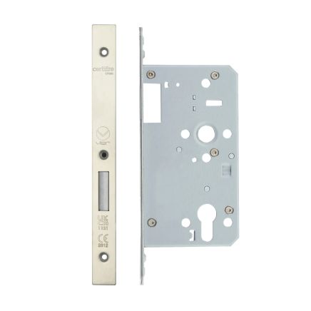 Zoo Hardware Din Euro Deadlock- Backset 60mm - 2 Pc Forend - Square - SSS - Single Throw - Stainless Steel