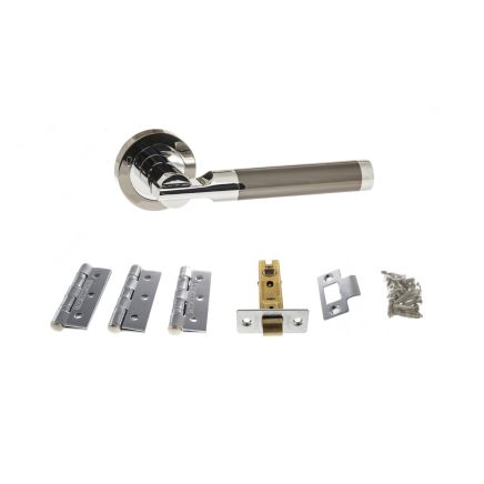 STATUS Dakota Door Handle Pack (Latch Set - 3" CE Latch, 3" Fire Rated Hinges x3) - Black Nickel/Polished Chrome