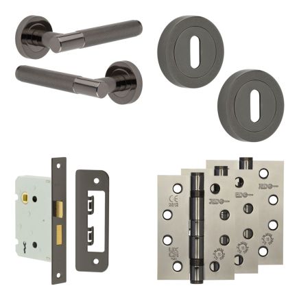 Complete Bari Door Handle Pack - Sashlock - Black Nickel - 76mm / 4-inch Hinges - JE-D8A8-BN