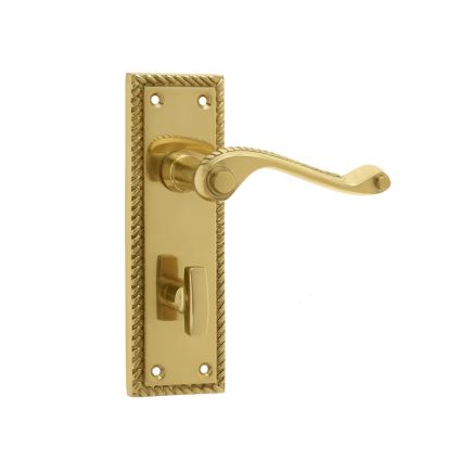 Georgian Suite Door Handle on Bathroom Plate Polished Brass - By Frelan Hardware - JG1BPB