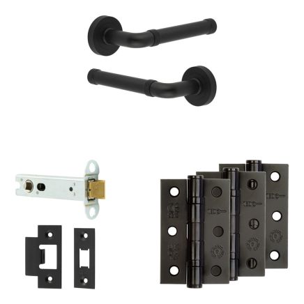 Complete Midtown Door Handle Pack - Heavy Duty Latch - Matt Black - 102mm / 3-inch Hinges - JE-G22B-MB