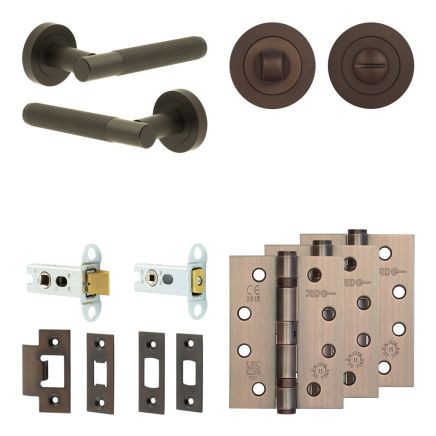 Complete Venice Door Handle Pack - Heavy Duty Tubular Bathroom (Standard Thumb Turn) - Dark Bronze - 64mm / 4-inch Hinges - JE-F30A3-DB
