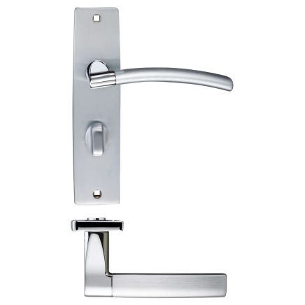 Zoo Hardware Amalfi lever on bathroom backplate - Satin Chrome / Polished Chrome