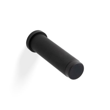 Valli 76 x 20mm - Wall Mounted Knurled Doorstop on Rose - Concealed Fix - Matt Black PVD