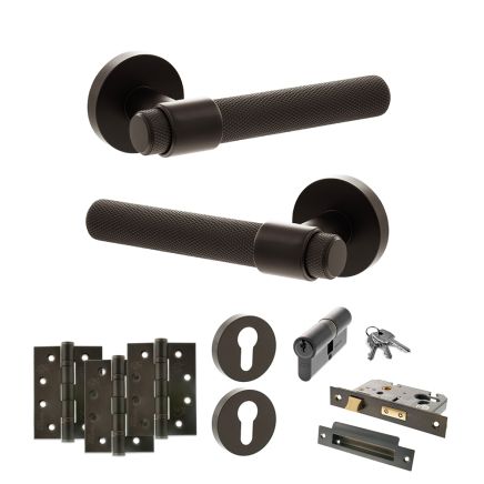 Senza Pari Andretta Door Handle Pack (Euro Lock Set - 3" CE Sashlock, 4" Fire Rated Hinges x3) - Urban Dark Bronze