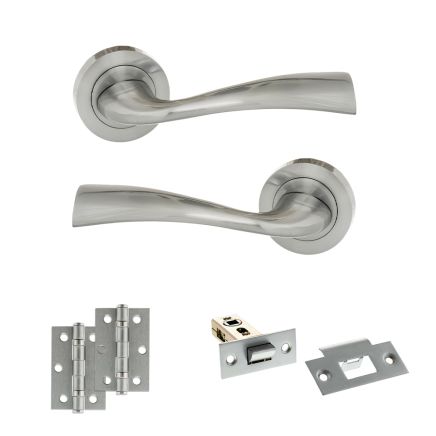 Eco Wave Door Handle Pack (Latch Set - 2.5" Latch, 3" Hinges x2) - Polished Chrome