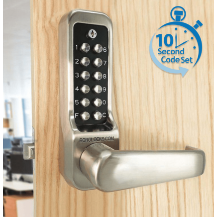 Borg BL7001 SS ECP - Heavy Duty, High Traffic - Easicode Pro Flat Bar Lever Handle Keypad & Flat Bar Inside Handle, Stainless Steel (SS) Finish