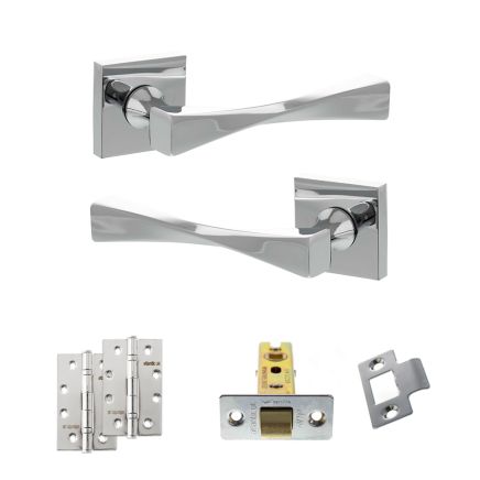 Senza Pari Guido Door Handle Pack (Latch Set - 3" CE Latch, 4" Slim Knuckle Hinges x2) - Polished Chrome