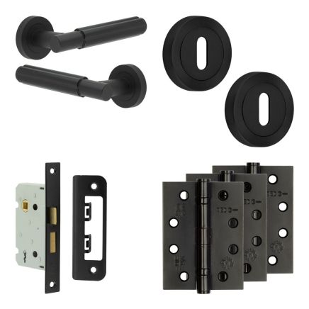 Complete Bloom Door Handle Pack - Sashlock - Matt Black - 65mm / 4-inch Hinges - JE-B7A8-MB