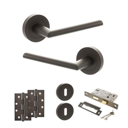 STATUS Alabama Door Handle Pack (3 Lever Lock Set - 2.5" CE Sashlock, 4" Slim Knuckle Hinges x2) - Urban Dark Bronze
