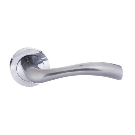 STATUS Texas Lever Door Handle on Round Rose - Satin Chrome (Pair)