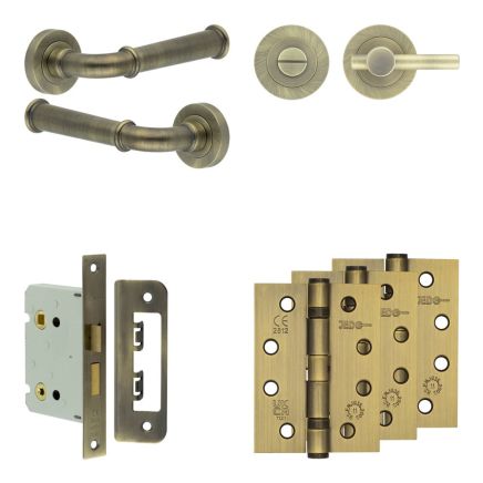 Complete Classic Door Handle Pack - Bathroom - Antique Brass - By Frelan Hardware - JE-A6A2-AB
