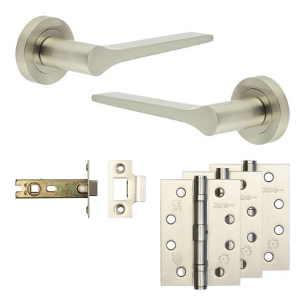 Complete Gio Door Handle Pack - Internal Doors - Satin Nickel - 76mm / 4-inch Hinges - JE-E3A-SN