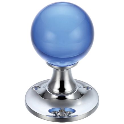Zoo Hardware Glass Ball Mortice Knob - Plain 50mm - Polished Chrome / Blue Glass