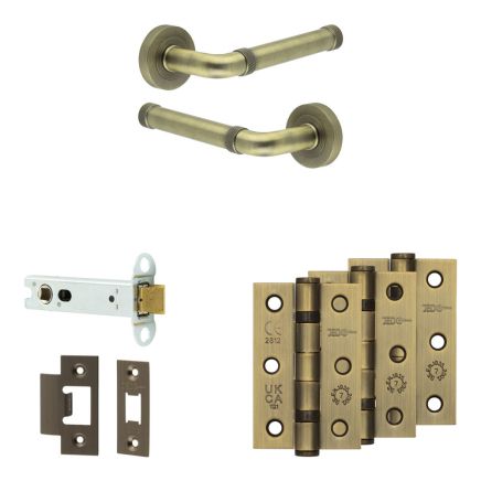 Complete Midtown Door Handle Pack - Heavy Duty Latch - Antique Brass - 102mm / 3-inch Hinges - JE-G22B-AB