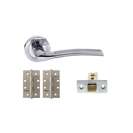 STATUS Indiana Door Handle Pack (Latch Set - 3" CE Latch, 4" Slim Knuckle Hinges x2) - Satin Chrome/Polished Chrome