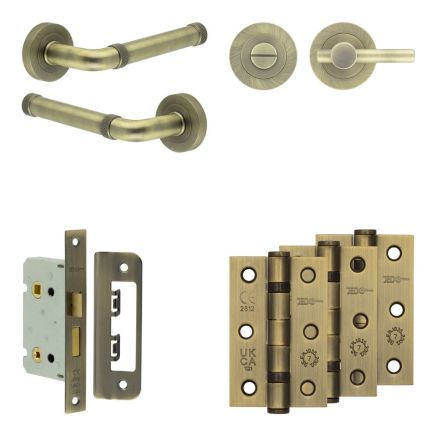 Complete Midtown Door Handle Pack - Bathroom - Antique Brass - By Frelan Hardware - JE-G5B2-AB