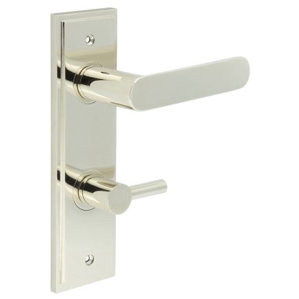 Kensington Door Handle Din Bathroom Backplate Polished Nickel & Turn & Release - By Frelan Hardware - BUR-25PN-456PN-82PN