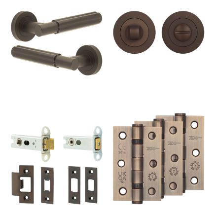 Complete Bloom Door Handle Pack - Heavy Duty Tubular Bathroom (Standard Thumb Turn) - Dark Bronze - 76mm / 3-inch Hinges - JE-B31B3-DB
