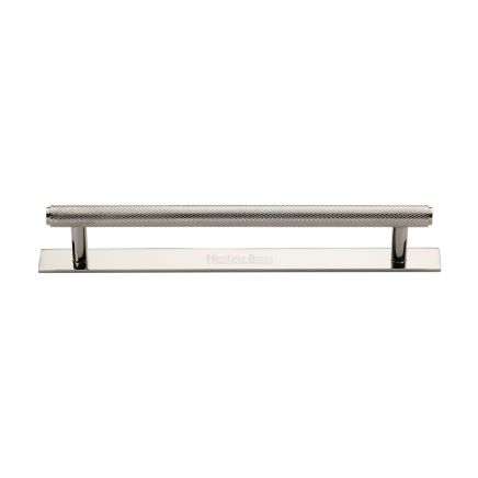 Heritage Brass Cabinet Pull Knurled Design with Plate 160mm CTC Polished Nickel Finish