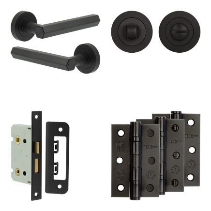 Complete Hex Door Handle Pack - Bathroom - Black - By Frelan Hardware - JE-C5B3-MB