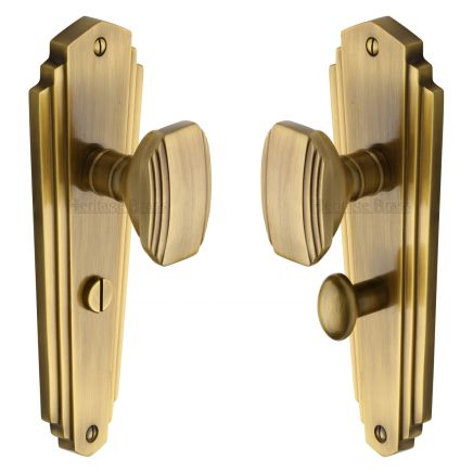Heritage Brass Mortice Knob on Bathroom Plate Charlston Design Antique Brass finish