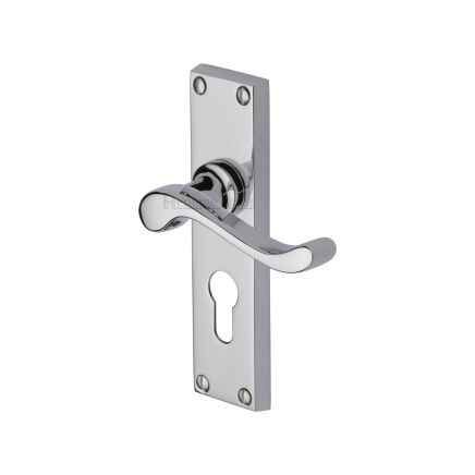 Heritage Brass Door Handle for Euro Profile Plate Bedford Design Polished Chrome finish
