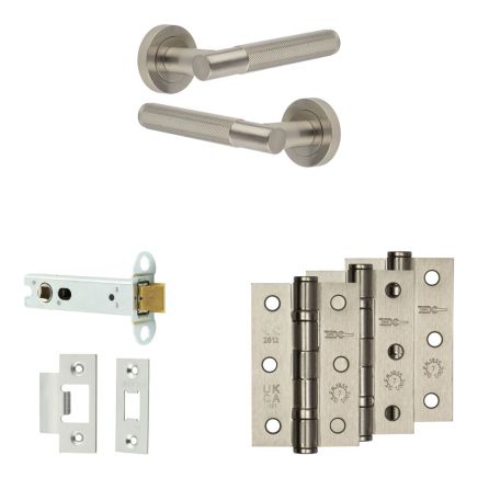 Complete Bari Door Handle Pack - Heavy Duty Latch - Satin Nickel - 102mm / 3-inch Hinges - JE-D22B-SN