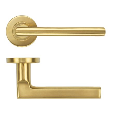 Zoo Hardware Modern Lever on Round Rose 52mm x 8mm Push-on Rose - BS EN 1906 Grade 3 - Grade 201 - PVD Satin Brass