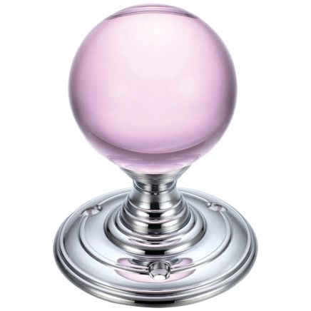 Zoo Hardware Glass Ball Mortice Knob - 55mm - Polished Chrome / Pink Glass