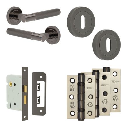 Complete Bari Door Handle Pack - Sashlock - Black Nickel - 76mm / 3-inch Hinges - JE-D8B8-BN