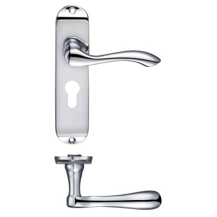 Zoo Hardware Arundel Lever Euro Lock (47.5mm c/c) Furniture - Short Plate 175 x 42mm - Chrome