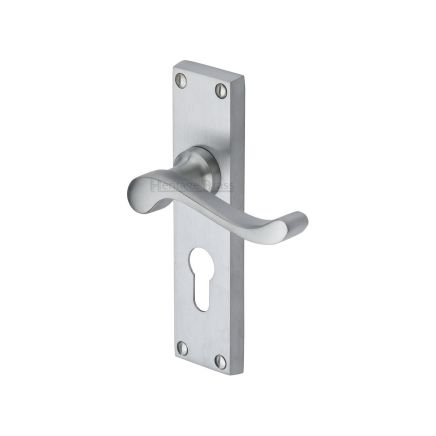 Heritage Brass Door Handle for Euro Profile Plate Bedford Design Satin Chrome finish