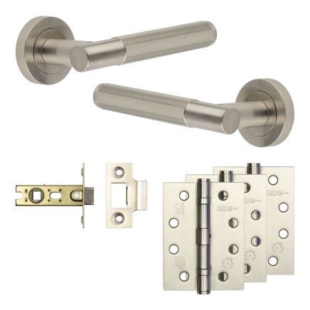 Complete Bari Door Handle Pack - Internal Doors - Satin Nickel - 64mm / 4-inch Hinges - JE-D1A-SN