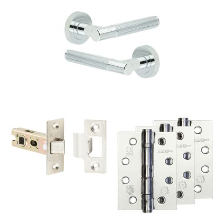 Complete Venice Door Handle Pack - Internal Doors - Polished Chrome - 64mm / 4-inch Hinges - JE-F1A-PC