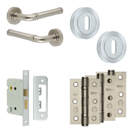 Complete Midtown Door Handle Pack - Sashlock - Satin Nickel - 76mm / 3-inch Hinges - JE-G8B8-SN